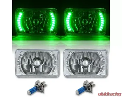 Octane Lighting 4X6 Inch Green LED Halo Angel Eye Headlight Halogen Headlamp 55/60W Light Bulbs Pair - OL-024