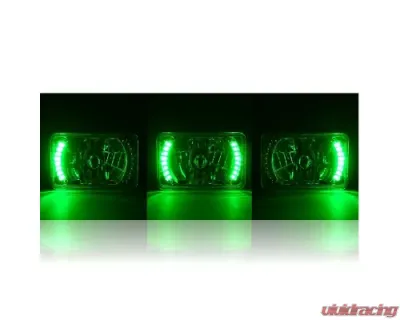 Octane Lighting 4X6 Inch Green LED Halo Angel Eye Headlight Halogen Headlamp 55/60W Light Bulbs Pair - OL-024