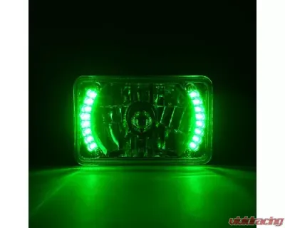 Octane Lighting 4X6 Inch Green LED Halo Angel Eye Headlight Halogen Headlamp 55/60W Light Bulbs Pair - OL-024