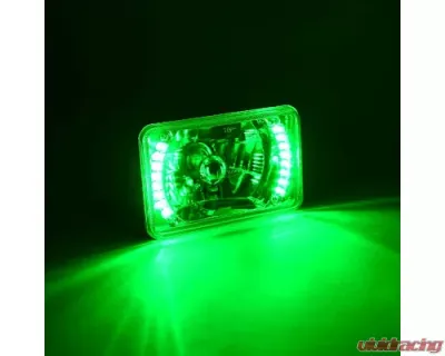 Octane Lighting 4X6 Inch Green LED Halo Angel Eye Headlight Halogen Headlamp 55/60W Light Bulbs Pair - OL-024