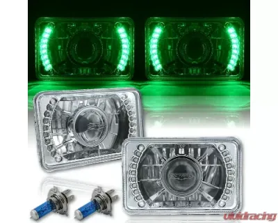 Octane Lighting 4X6 Inch Green LED Halo Projector Halogen Headlight Headlamp Bulb Crystal Clear Pair - OL-025