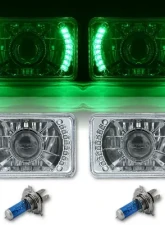 Octane Lighting 4X6 Inch Green LED Halo Projector Halogen Headlight Headlamp Bulb Crystal Clear Pair                                     - OL-025 - Image 2