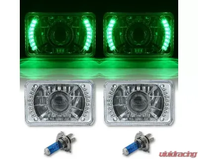Octane Lighting 4X6 Inch Green LED Halo Projector Halogen Headlight Headlamp Bulb Crystal Clear Pair - OL-025