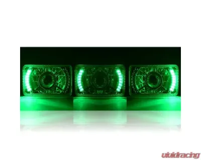 Octane Lighting 4X6 Inch Green LED Halo Projector Halogen Headlight Headlamp Bulb Crystal Clear Pair - OL-025