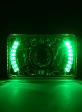 Octane Lighting 4X6 Inch Green LED Halo Projector Halogen Headlight Headlamp Bulb Crystal Clear Pair                                     - OL-025 - Image 5