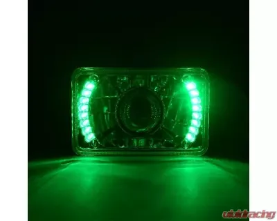 Octane Lighting 4X6 Inch Green LED Halo Projector Halogen Headlight Headlamp Bulb Crystal Clear Pair - OL-025