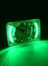 Octane Lighting 4X6 Inch Green LED Halo Projector Halogen Headlight Headlamp Bulb Crystal Clear Pair                                     - OL-025 - Image 7