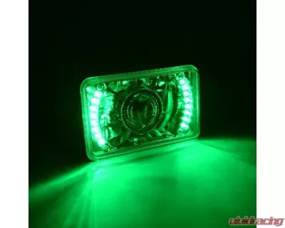 Octane Lighting 4X6 Inch Green LED Halo Projector Halogen Headlight Headlamp Bulb Crystal Clear Pair - OL-025