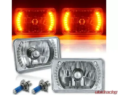 Octane Lighting 4X6 Inch Amber LED Halo Angel Eye Headlight Halogen Headlamp 55/60W Light Bulbs Pair - OL-026