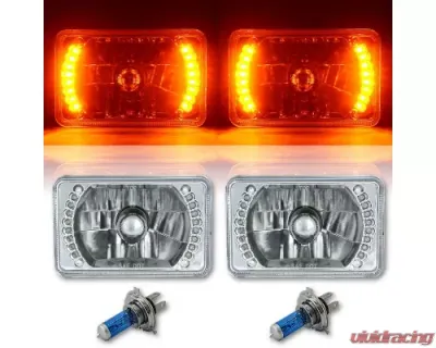 Octane Lighting 4X6 Inch Amber LED Halo Angel Eye Headlight Halogen Headlamp 55/60W Light Bulbs Pair - OL-026
