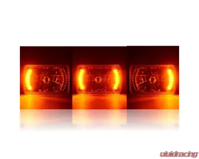 Octane Lighting 4X6 Inch Amber LED Halo Angel Eye Headlight Halogen Headlamp 55/60W Light Bulbs Pair - OL-026