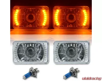 Octane Lighting 4X6 Inch Amber LED Halo Projector Headlight Halogen Headlamp 55/60W Light Bulbs Pair - OL-027