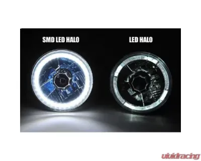 Octane Lighting 7 Inch SMD White Stock LED Halo Angel Eye H4 Headlamp Headlight Halogen Light Pair - OL-028-W