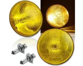 Octane Lighting 7 Inch H6024/6014 Yellow Amber Stock Glass Headlight H4 Clear Halogen Fog Light Pair