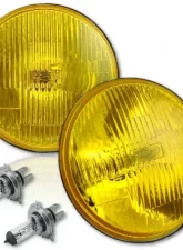 Octane Lighting 7 Inch H6024/6014 Yellow Amber Stock Glass Headlight H4 Clear Halogen Fog Light Pair                                     - OL-028-YG-CL - Image 2
