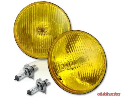 Octane Lighting 7 Inch H6024/6014 Yellow Amber Stock Glass Headlight H4 Clear Halogen Fog Light Pair - OL-028-YG-CL