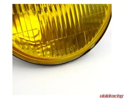 Octane Lighting 7 Inch H6024/6014 Yellow Amber Stock Glass Headlight H4 Clear Halogen Fog Light Pair - OL-028-YG-CL