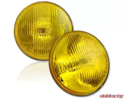 Octane Lighting 7 Inch H6024/6014 Yellow Amber Stock Glass Headlight H4 Clear Halogen Fog Light Pair - OL-028-YG-CL