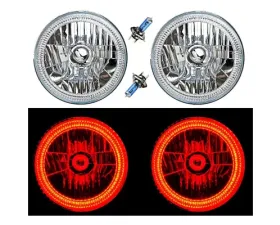 Octane Lighting 7 Inch SMD Red LED Halo Angel Eyes H4 Headlamp Headlight Halogen Light Bulbs Pair