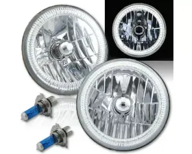 Octane Lighting 7 Inch SMD White LED Halo Angel Eye Headlamp Headlight H4 Halogen Light Bulb Pair