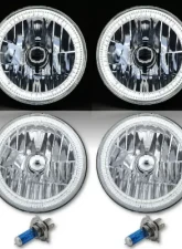 Octane Lighting 7 Inch SMD White LED Halo Angel Eye Headlamp Headlight H4 Halogen Light Bulb Pair                                     - OL-030-W - Image 2