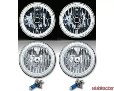 Octane Lighting 7 Inch SMD White LED Halo Angel Eye Headlamp Headlight H4 Halogen Light Bulb Pair - OL-030-W