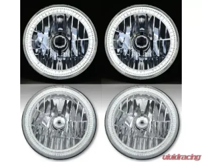 Octane Lighting 7 Inch SMD White LED Halo Angel Eye Headlamp Headlight H4 Halogen Light Bulb Pair - OL-030-W