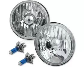Octane Lighting 5 3/4 Inch Crystal Clear Halogen Headlight Metal Headlamp Sw 60/55W Light Bulbs Pair