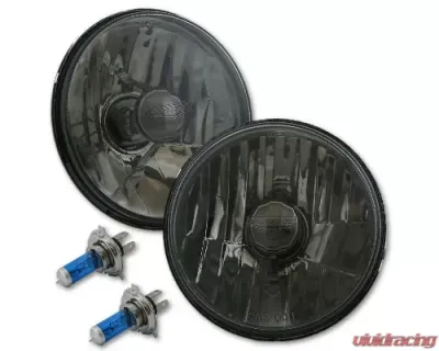 Octane Lighting 5 3/4 Inch Crystal Smoked Halogen Headlight Metal Headlamp 60/55W Light Bulbs Pair - OL-033-SG