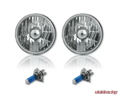 Octane Lighting 5 3/4 Inch Crystal Clear Halogen Headlight Metal Headlamp Sw 60/55W Light Bulbs Pair - OL-033