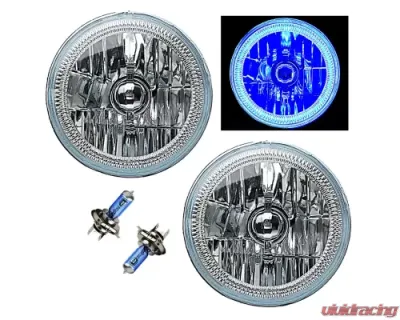Octane Lighting 7 Inch Blue COB LED Halo Angel Eye H4 Headlamp Headlight Halogen Light Bulb Pair - OL-035-B