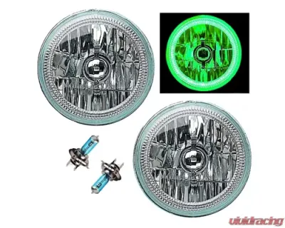 Octane Lighting 7 Inch Green COB LED Halo Angel Eye H4 Headlamp Headlight Halogen Light Bulb Pair - OL-035-G