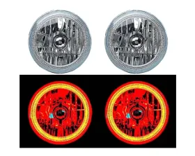 Octane Lighting 7 Inch Red COB LED Halo Angel Eye H4 Headlamp Headlight Halogen 60w Light Bulb Pair