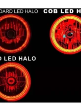 Octane Lighting 7 Inch Red COB LED Halo Angel Eye H4 Headlamp Headlight Halogen 60w Light Bulb Pair                                     - OL-035-R - Image 3