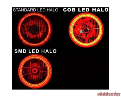 Octane Lighting 7 Inch Red COB LED Halo Angel Eye H4 Headlamp Headlight Halogen 60w Light Bulb Pair - OL-035-R