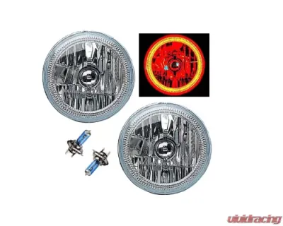 Octane Lighting 7 Inch Red COB LED Halo Angel Eye H4 Headlamp Headlight Halogen 60w Light Bulb Pair - OL-035-R