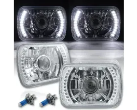 Octane Lighting 7X6 White LED Halo Projector Halogen Crystal Headlights Angel Eye Light H4 Bulbs