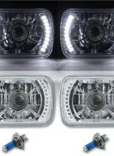 Octane Lighting 7X6 White LED Halo Projector Halogen Crystal Headlights Angel Eye Light H4 Bulbs                                     - OL-050-P - Image 2