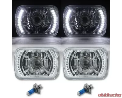 Octane Lighting 7X6 White LED Halo Projector Halogen Crystal Headlights Angel Eye Light H4 Bulbs - OL-050-P