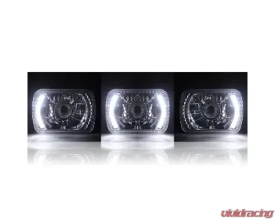 Octane Lighting 7X6 White LED Halo Projector Halogen Crystal Headlights Angel Eye Light H4 Bulbs - OL-050-P