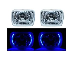 Octane Lighting 7X6 Blue LED Halo Halogen Crystal Clear Headlights Angel Eye Light H4 Bulbs Pair