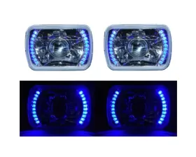 Octane Lighting 7X6 Blue LED Halo Projector Halogen Crystal Headlights Angel Eye Light H4 Bulbs