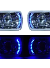 Octane Lighting 7X6 Blue LED Halo Projector Halogen Crystal Headlights Angel Eye Light H4 Bulbs                                     - OL-051-P - Image 7