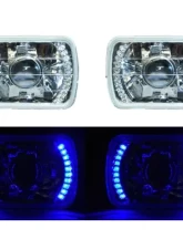 Octane Lighting 7X6 Blue LED Halo Projector Halogen Crystal Headlights Angel Eye Light H4 Bulbs                                     - OL-051-P - Image 3