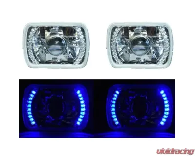 Octane Lighting 7X6 Blue LED Halo Projector Halogen Crystal Headlights Angel Eye Light H4 Bulbs - OL-051-P