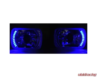 Octane Lighting 7X6 Blue LED Halo Projector Halogen Crystal Headlights Angel Eye Light H4 Bulbs - OL-051-P