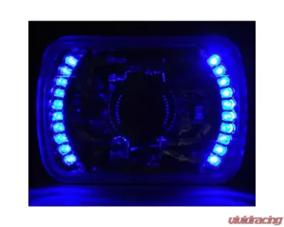 Octane Lighting 7X6 Blue LED Halo Projector Halogen Crystal Headlights Angel Eye Light H4 Bulbs - OL-051-P