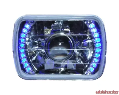 Octane Lighting 7X6 Blue LED Halo Projector Halogen Crystal Headlights Angel Eye Light H4 Bulbs - OL-051-P