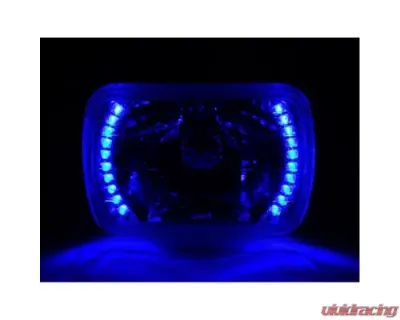 Octane Lighting 7X6 Blue LED Halo Halogen Crystal Clear Headlights Angel Eye Light H4 Bulbs Pair - OL-051