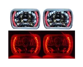 Octane Lighting 7X6 Red LED Halo Halogen Crystal Clear Headlights Angel Eye Light H4 Bulbs Pair